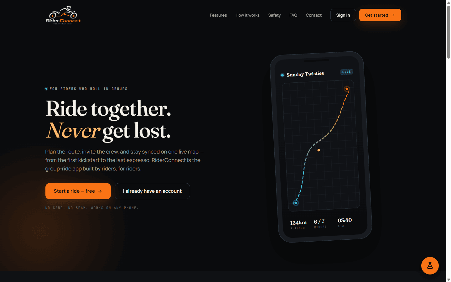RiderConnect homepage