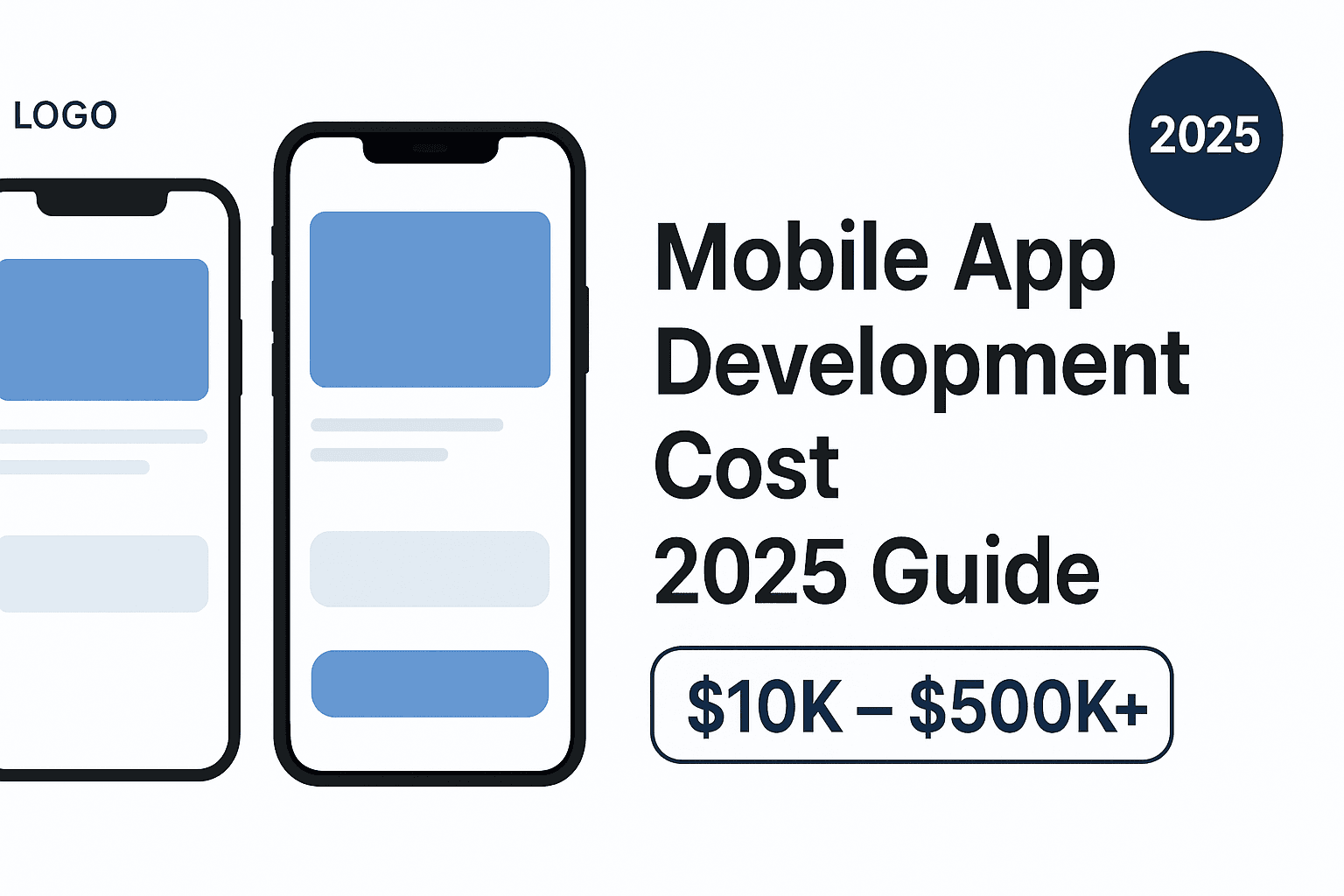 Mobile app development cost 2025 guide showing pricing range from $10,000 to $500,000+